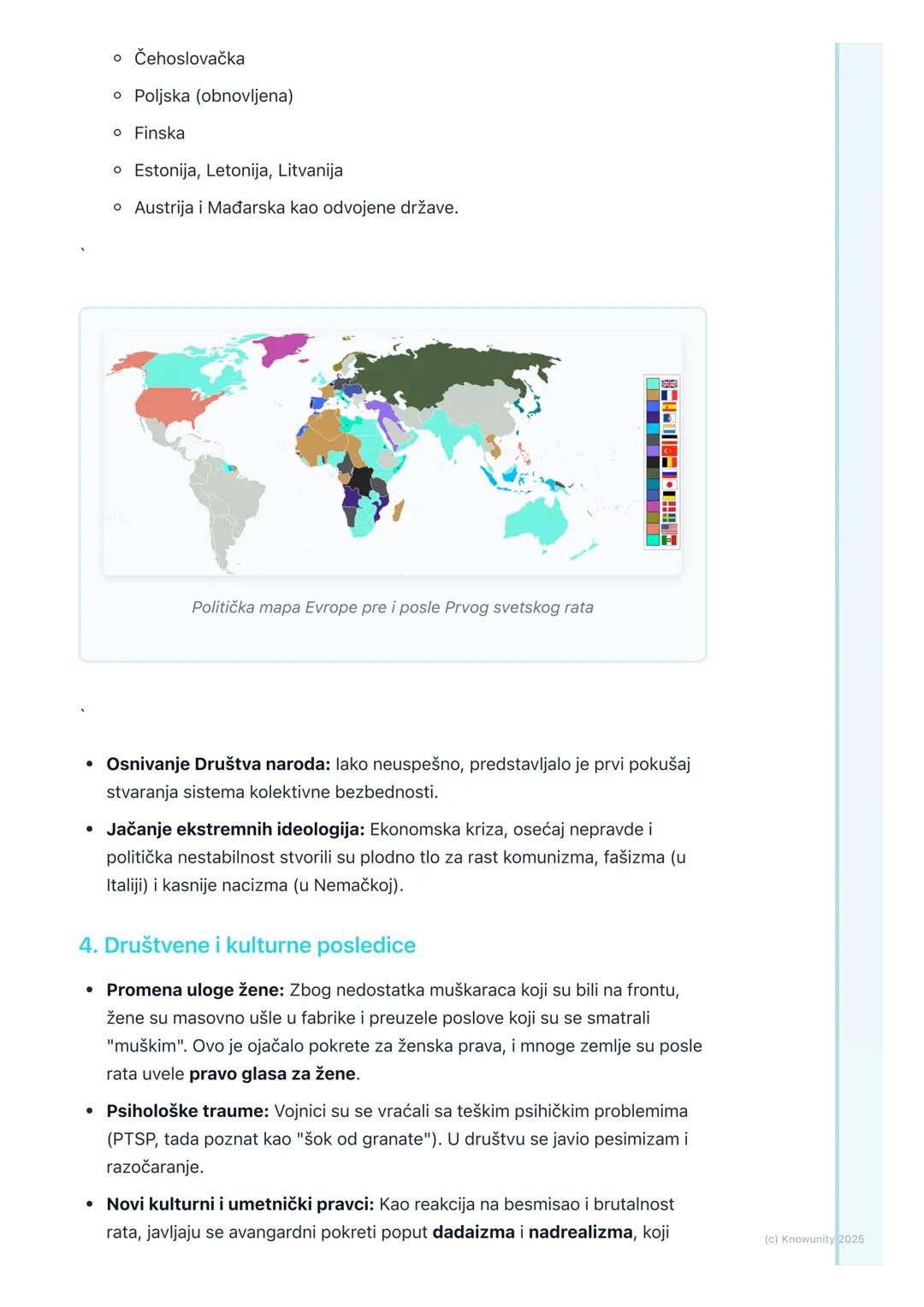 # Posledice Prvog svetskog rata

Uvodni pregled posledica

Prvi svetski rat je bio totalni rat, što znači da nije uticao samo na vojske, već