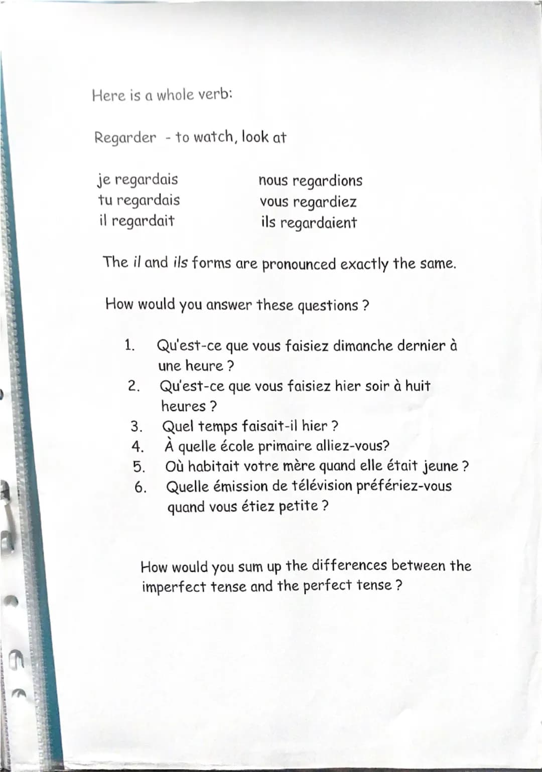 Imperfect Tense (Imparfait)

Meaning

Generally we can translate this tense by saying:

I used to do or I was doing

So, the imperfect tense