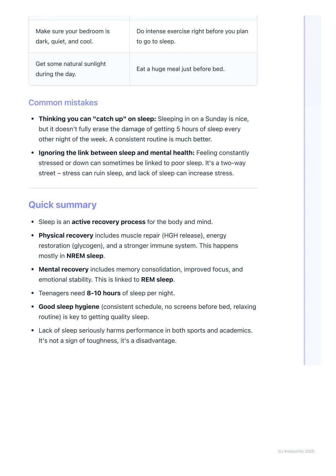 # Sleep and Recovery

## Introduction to sleep and recovery

Sleep is a really important part of our lifestyle, not just a way to pass the t