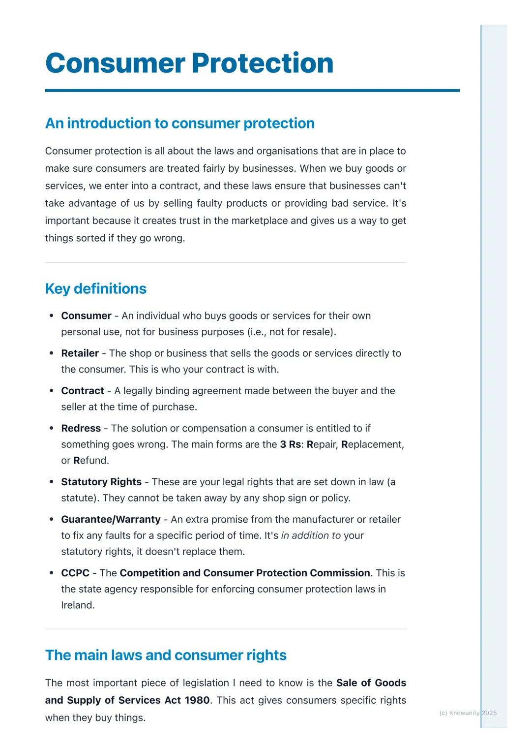 # Consumer Protection

## An introduction to consumer protection

Consumer protection is all about the laws and organisations that are in pl