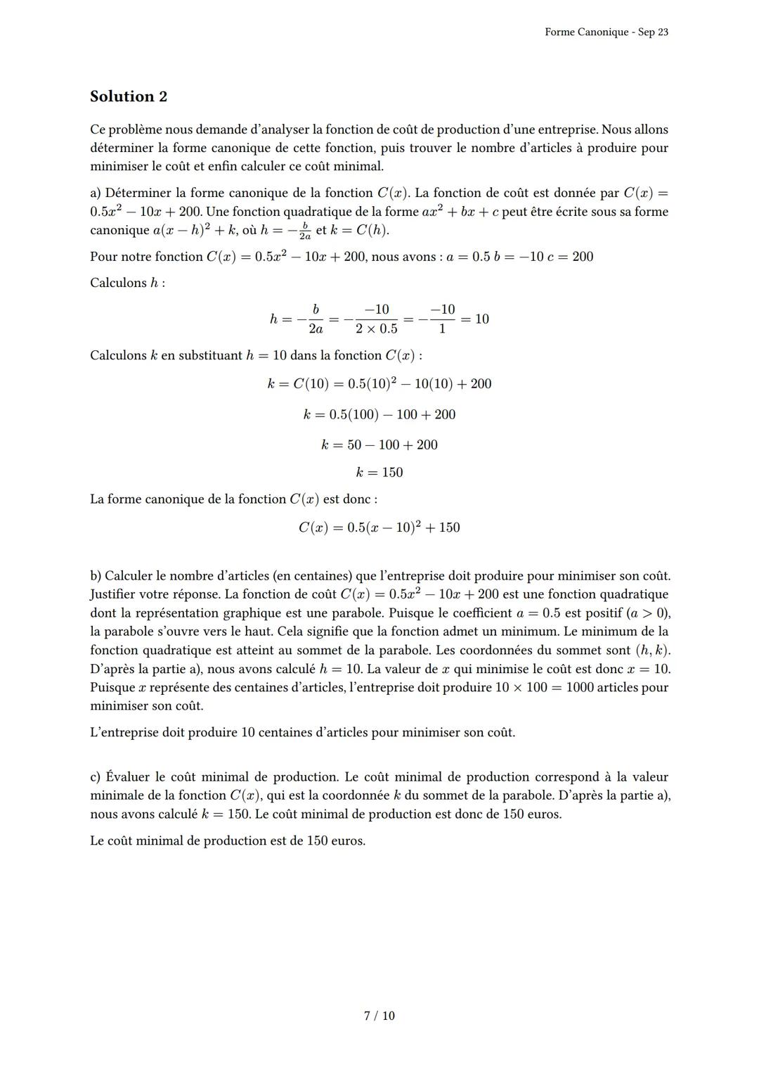 # Forme Canonique

Généré par Knowunity.fr - Sep 23

Description: Cet examen couvre la forme canonique, la complétion du carré et les propri