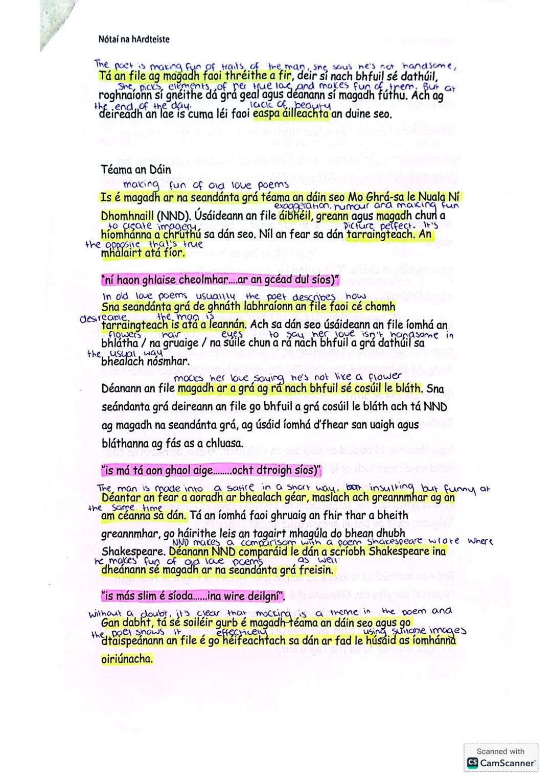 Nótaí na hArdteiste
# Mo Ghrá-sa
# (Idir Lúibíní)
Le Nuala Ní Dhomhnaill
Scanned with
CS CamScanner Nótaí na hArdteiste
An File - Nuala