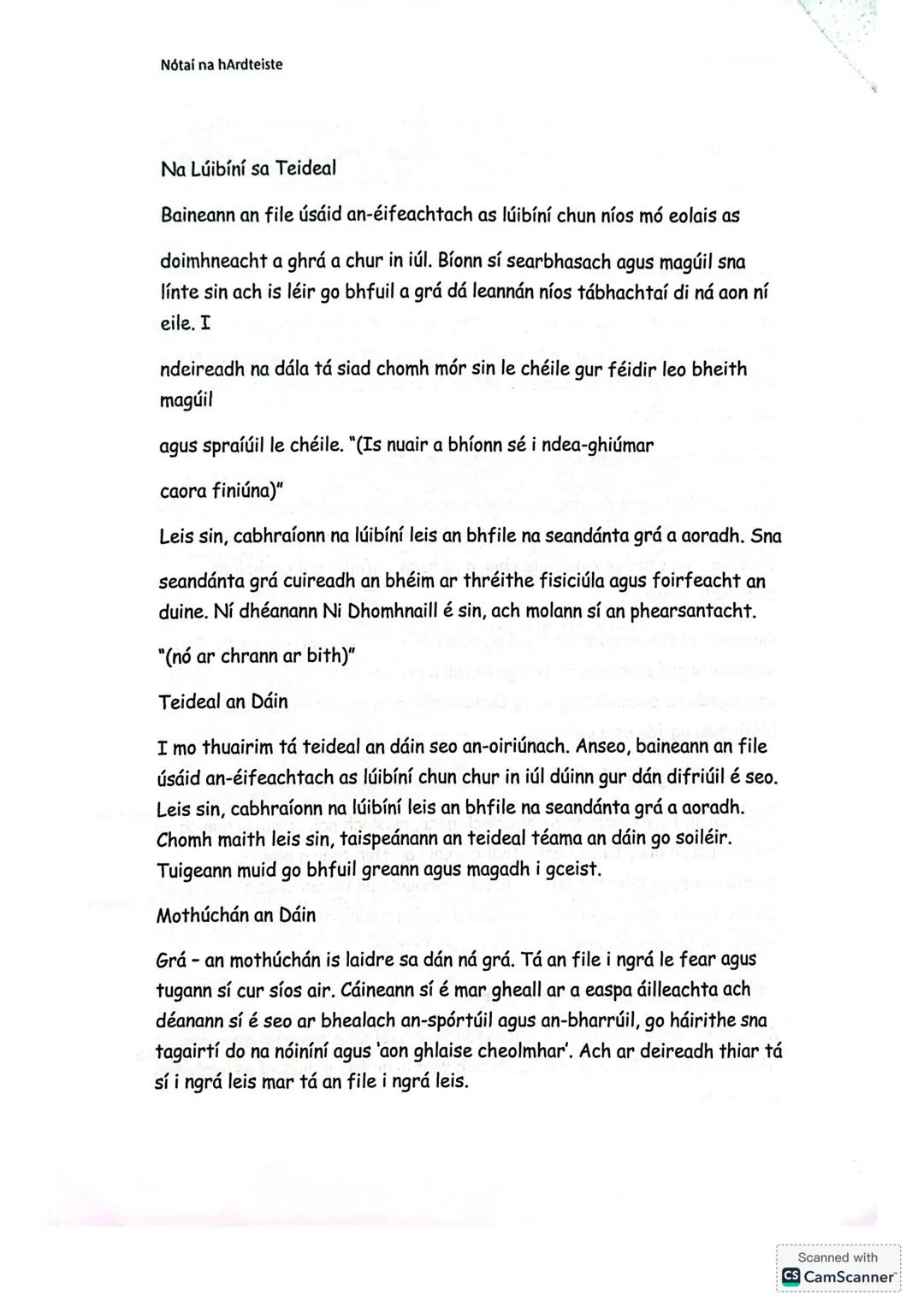 Nótaí na hArdteiste
# Mo Ghrá-sa
# (Idir Lúibíní)
Le Nuala Ní Dhomhnaill
Scanned with
CS CamScanner Nótaí na hArdteiste
An File - Nuala