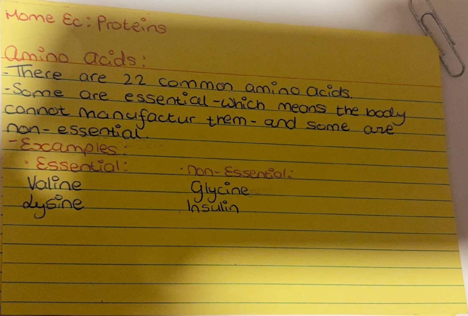 # Home Ec. Proteins
## Elemental Composition
* C = Carbon
* H = hydrogen
* COOH = Carboxyl
* NH₂ = amino
```
R
|
NH₂ - C - COO