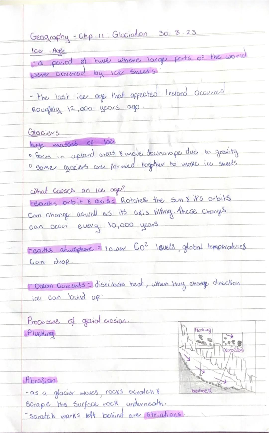 Geography-Chp.11: Glaciation 30.8.23
Ice Age
-a period of time where large parts of the world.
were covered by ice sheets
- the last ice ar