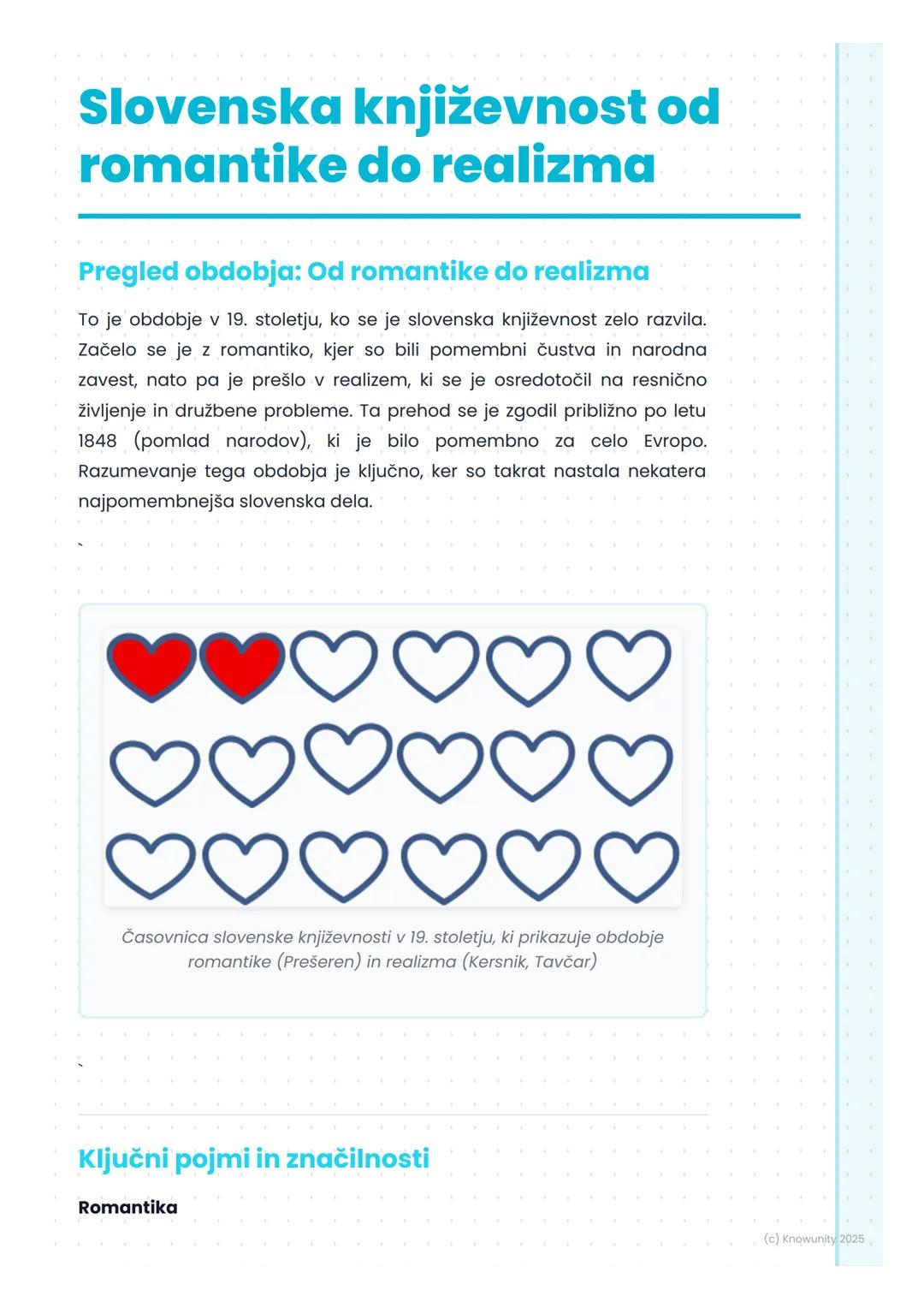 # Slovenska književnost od
romantike do realizma
Pregled obdobja: Od romantike do realizma
To je obdobje v 19. stoletju, ko se je slovensk