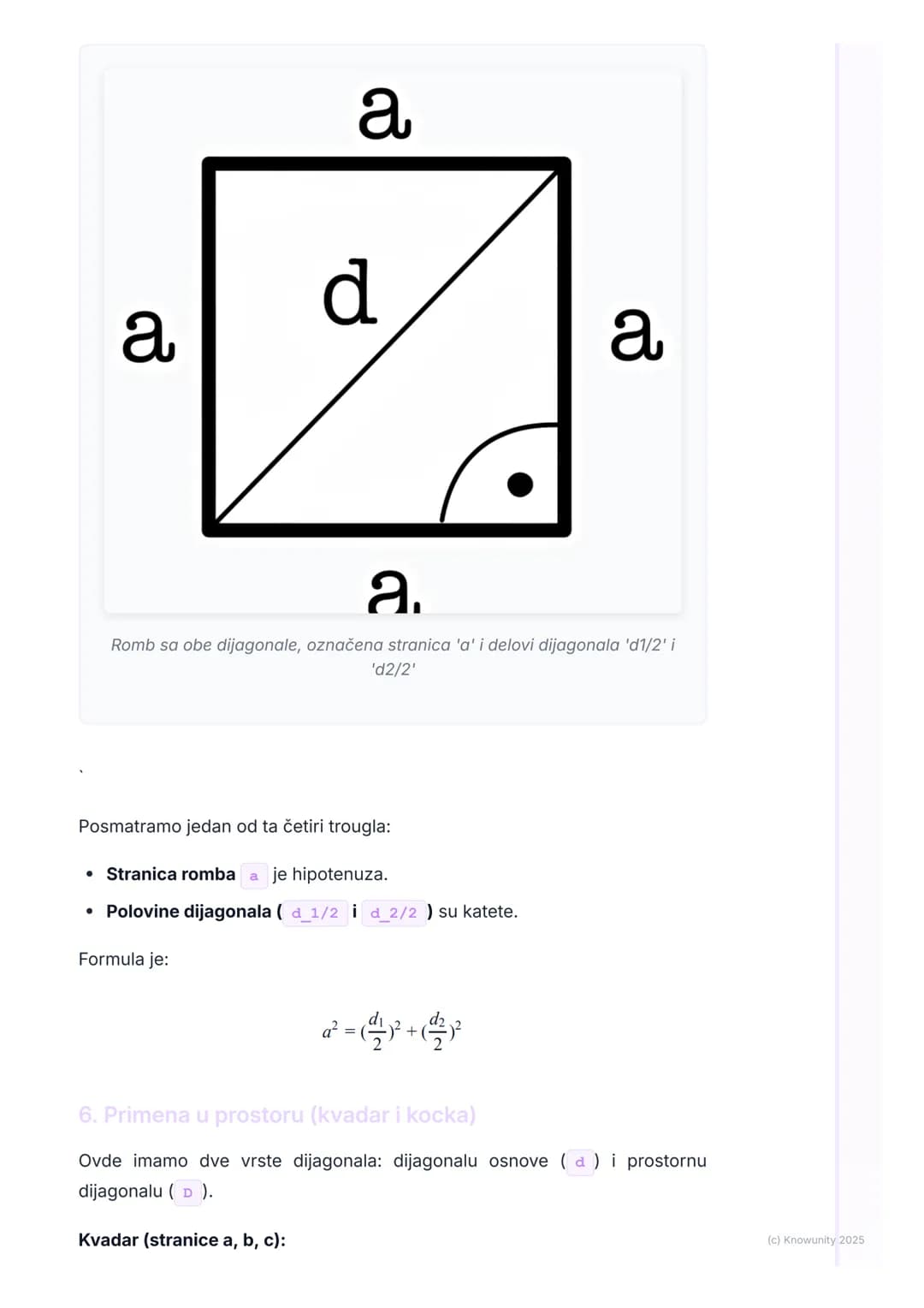 # Primena Pitagorine teoreme
Uvod u primenu Pitagorine teoreme
Pitagorina teorema ($a² + b² = c²$) ne važi samo za rešavanje zadataka sa
p