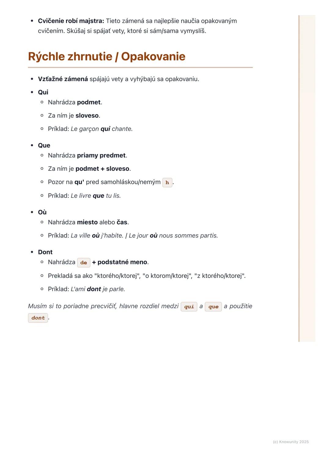 # Vzťažné zámená (qui, que, où,
dont)
Prehľad / Úvod
Dnes sa budeme učiť o vzťažných zámenách vo francúzštine. Sú to super
dôležité slová,