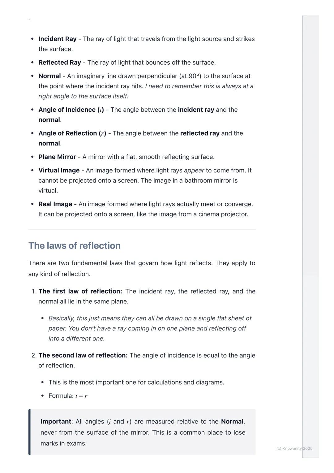 # Reflection of Light
An introduction to reflection
Reflection is what happens when light bounces off a surface. It's the reason
we can se