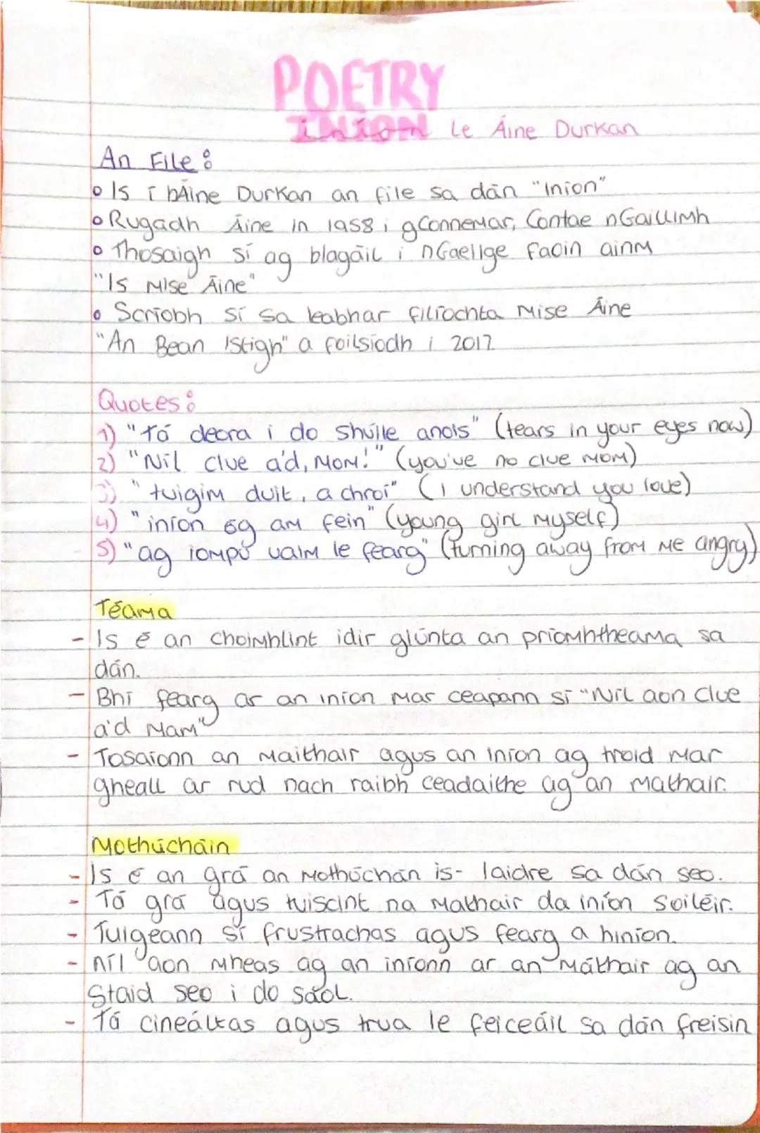 POETRY
INION Le Aine Durkan
An File:
* Is i bäine Durkan an file sa dan "Inion"
* Rugadh Aine in 1958, gConnemar, Contae nGaillimh
* T