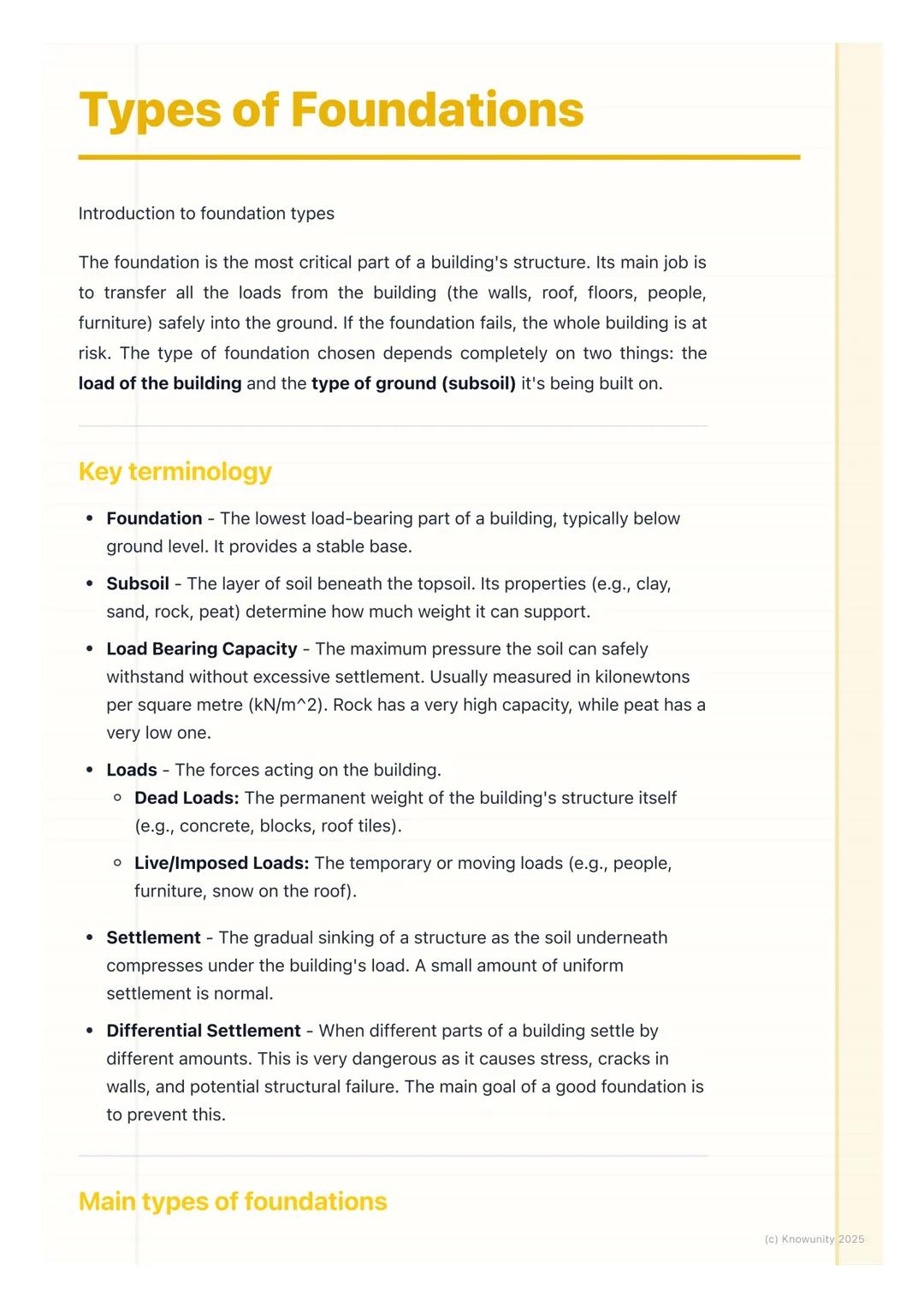 # Types of Foundations
Introduction to foundation types
The foundation is the most critical part of a building's structure. Its main job i