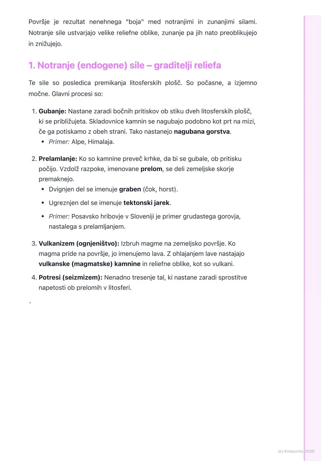 # Oblikovanje površja
Splošno o oblikovanju površja
Zemeljsko površje se nenehno spreminja. Ni statično. Na videz trdna tla pod
našimi nog