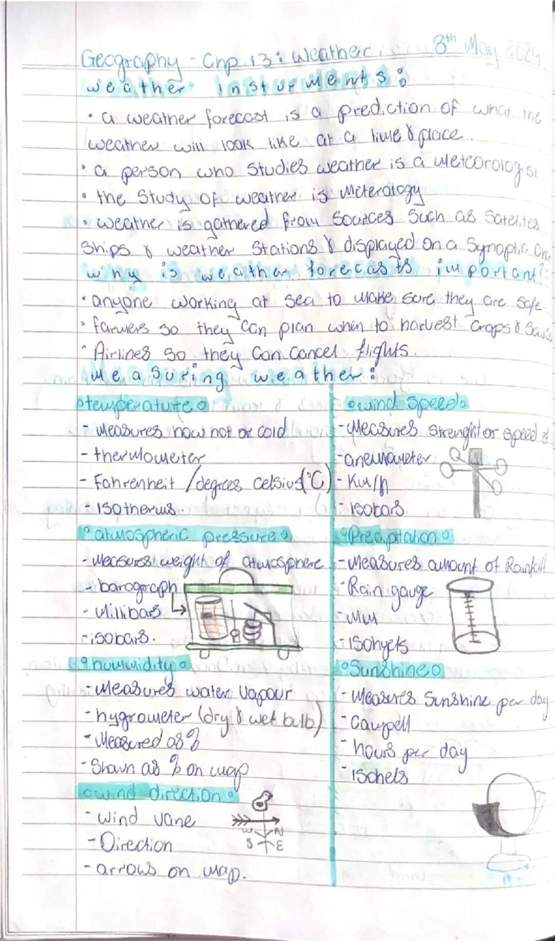 Geography-chp. 13: weather
16th april 2024.
the atmosphere. Eg: Nitrogeni & osxygen
a thin layer of gases that Surrounds the Earth.
•Ane atm