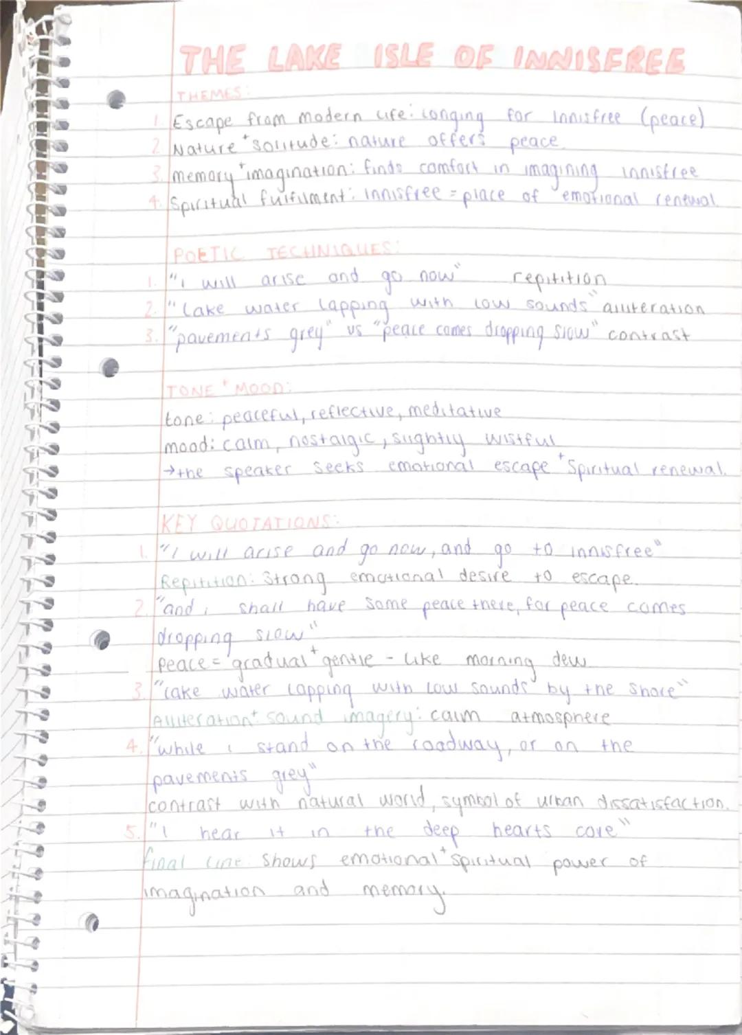 THE LAKE ISLE OF INNISFREE
→yeats presents a deeply personal
yearning for peace 'trangusvity
through vivid evocative imagery.
→inisfree = sy