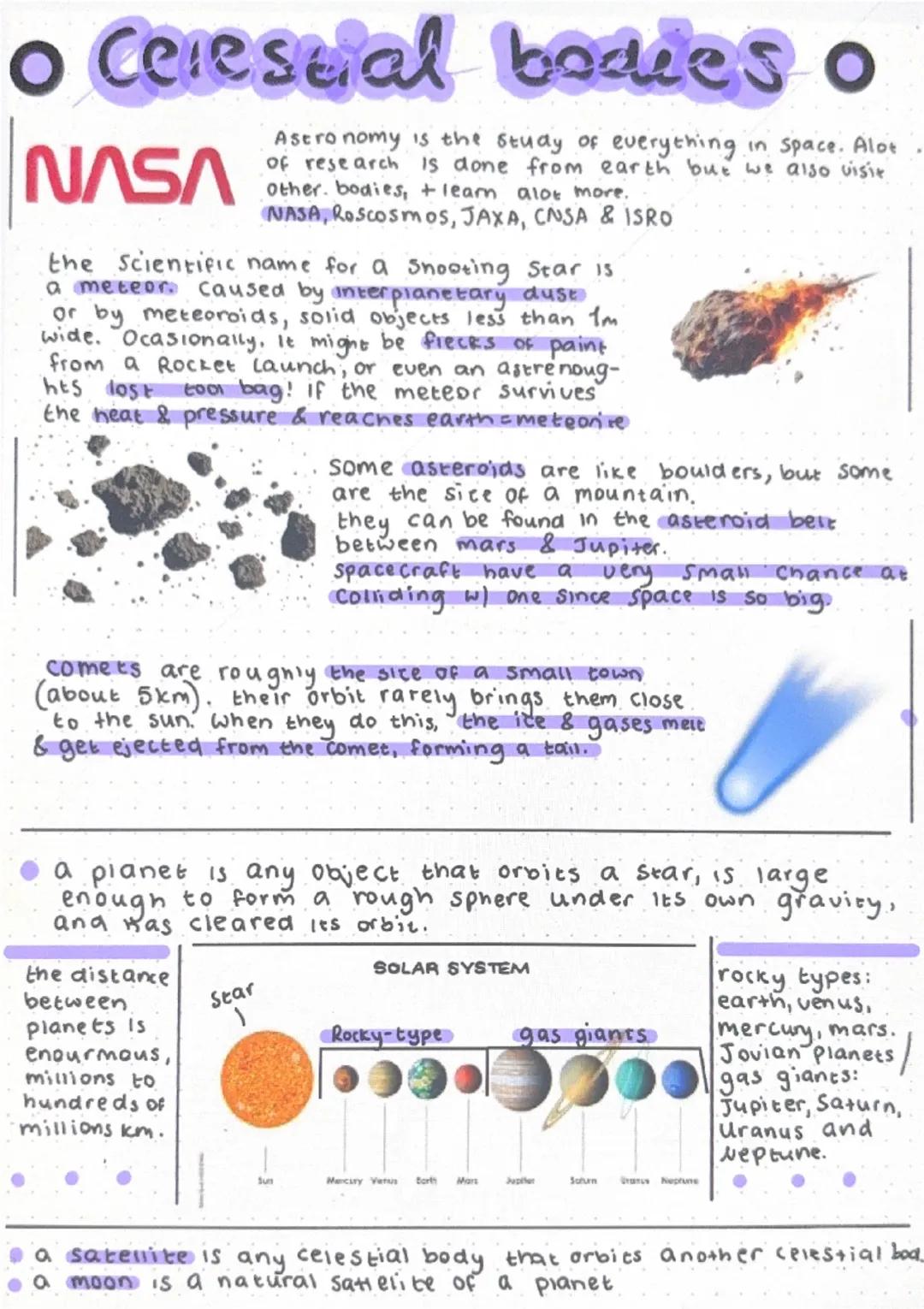 O Celestial bodies o
NASA
Astronomy is the study of everything in space. Alot
of research is done from earth but we also visit
Other. bodi