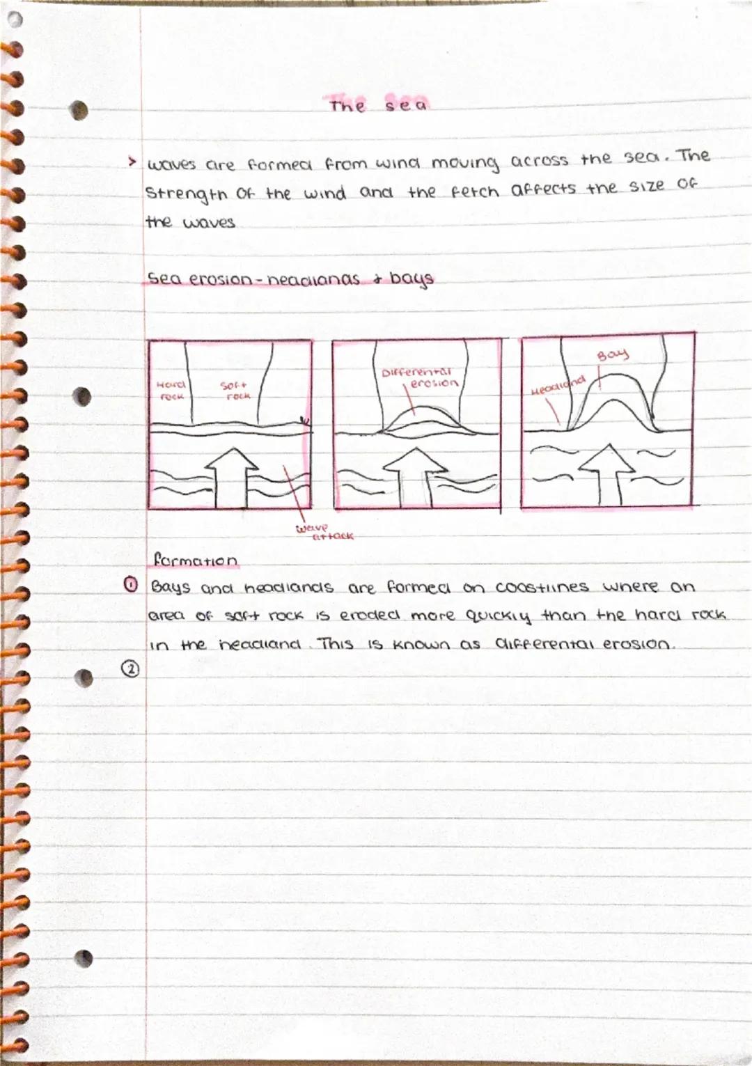 The sea
key words
- Ferch the length of the sea that wina passes over
- Hydraulic action the power of water as it crashes against.
the coas